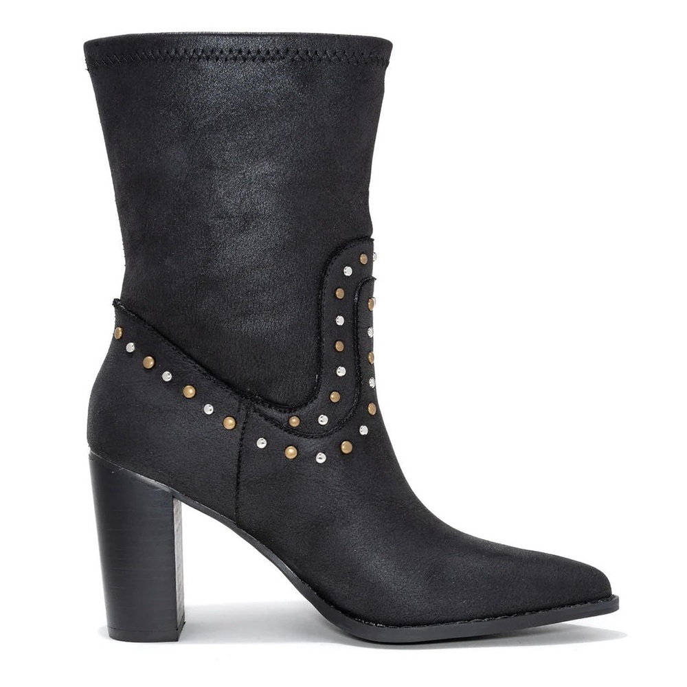 Brand New Black Studded Faux Leather 3in Heeled Boots. Size 8.5. Never worn.